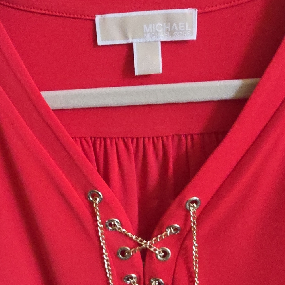Michael Kors Red Lace-Up Long Sleeve Dress - Picture 3 of 5